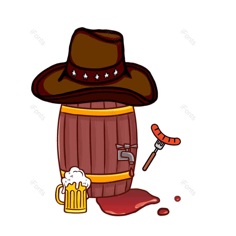 卡通图片,啤酒元素,手绘PNG,牛仔帽免抠素材